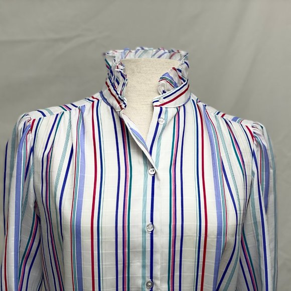 SOLD Vintage Ruffle Neck Collared Blouse - Picture 2 of 11
